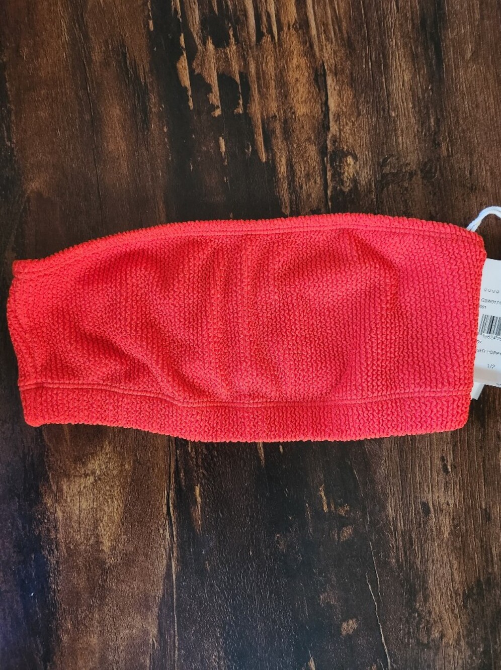 Good American Crinkle Bandeau Bikini Top Bright Poppy 1/2 NWT